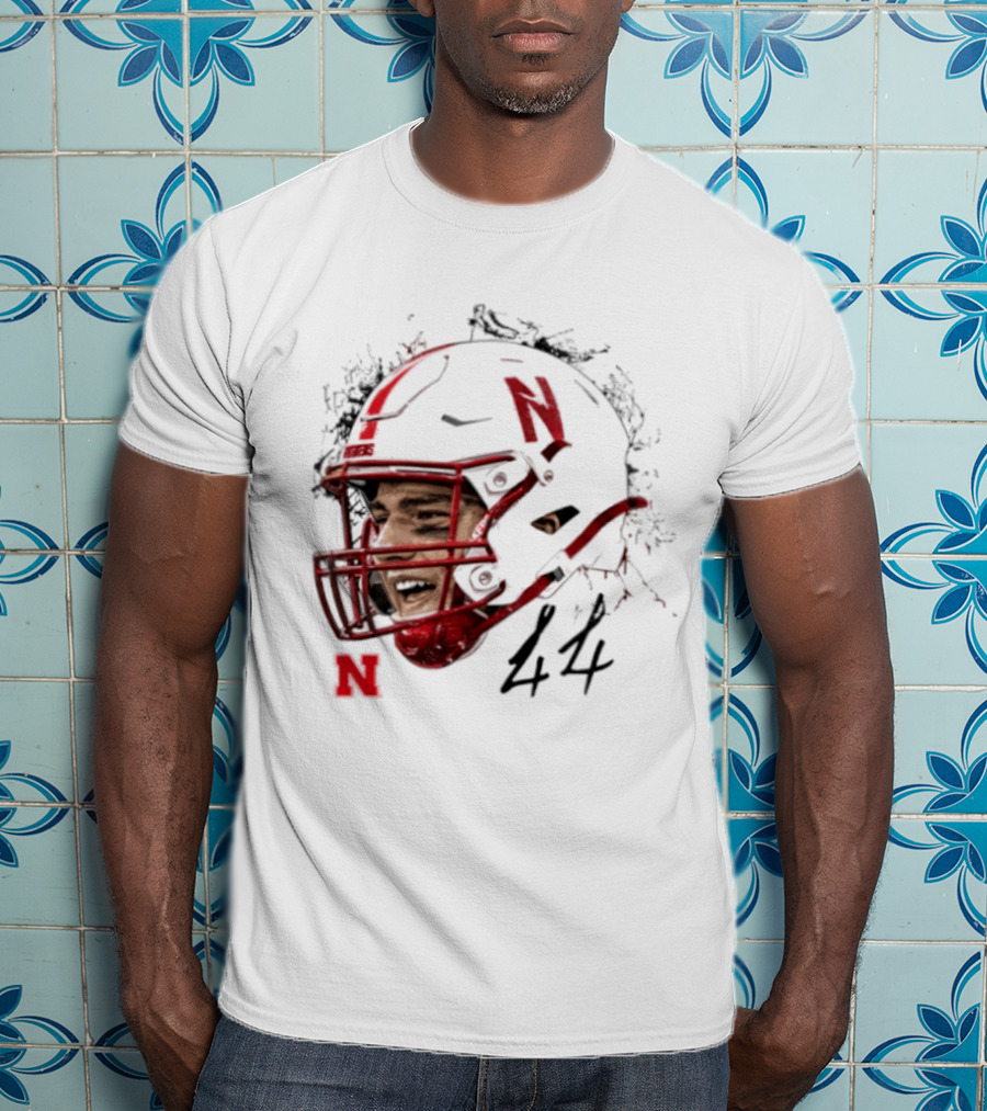 NCAA Football Nebraska Cornhuskers Luke Lindenmeyer Game Face 44 Helmet T-Shirt