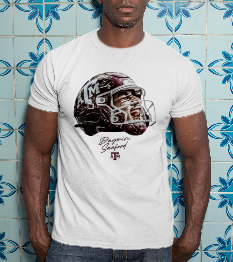 Texas A&M Aggies Football Helmet Game Face Daymion Sanford NCAA T-Shirt