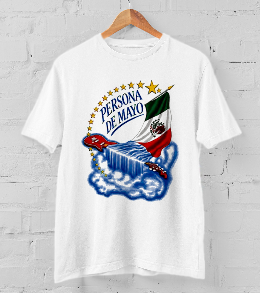 Persona De Mayo Mexican Flag Guitar Star Celebration T-Shirt