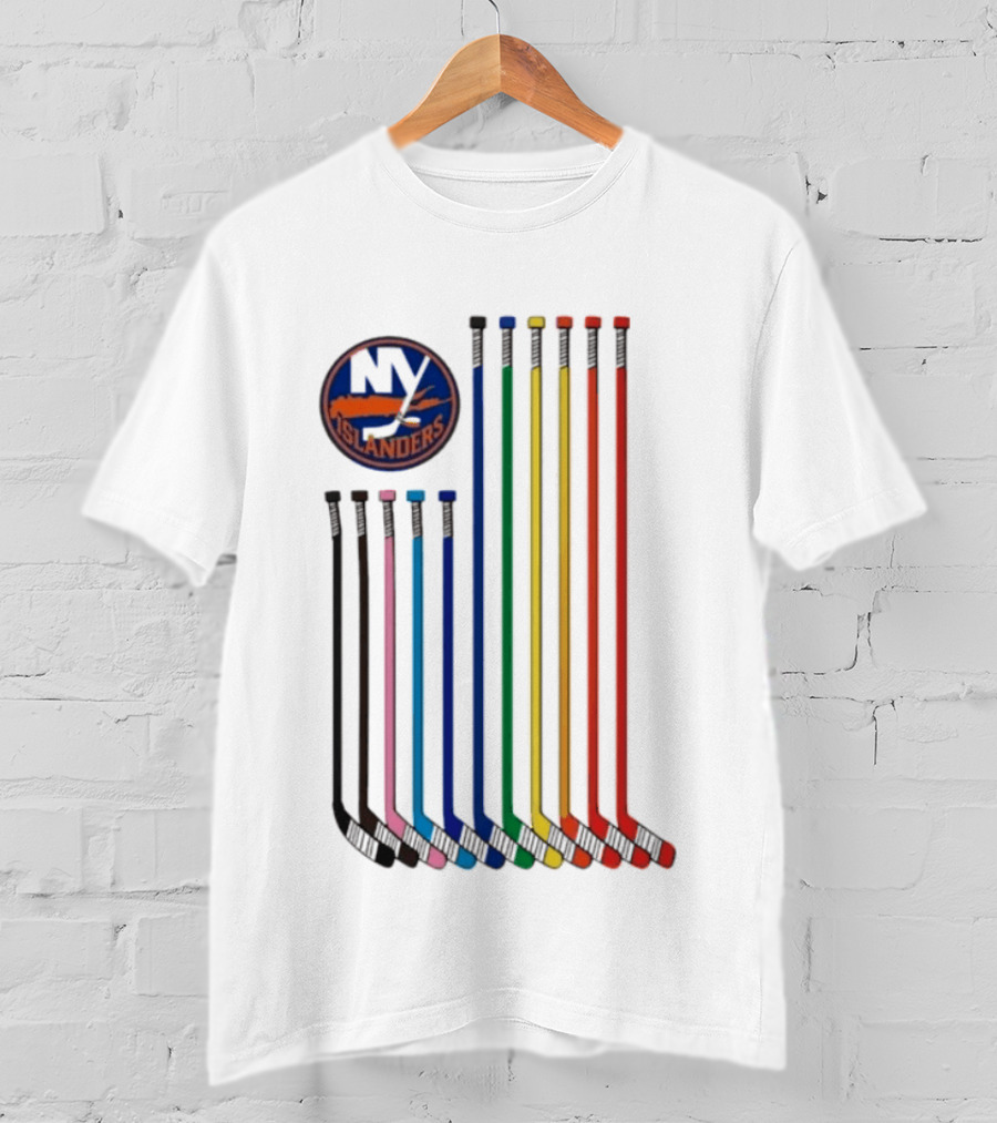 NY Islanders Rainbow Pride Night Hockey Sticks T-Shirt