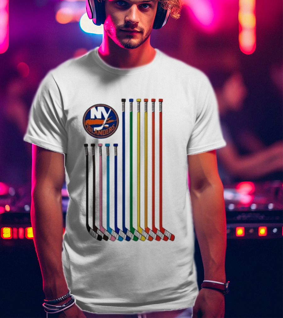 NY Islanders Rainbow Pride Night Hockey Sticks T-Shirt