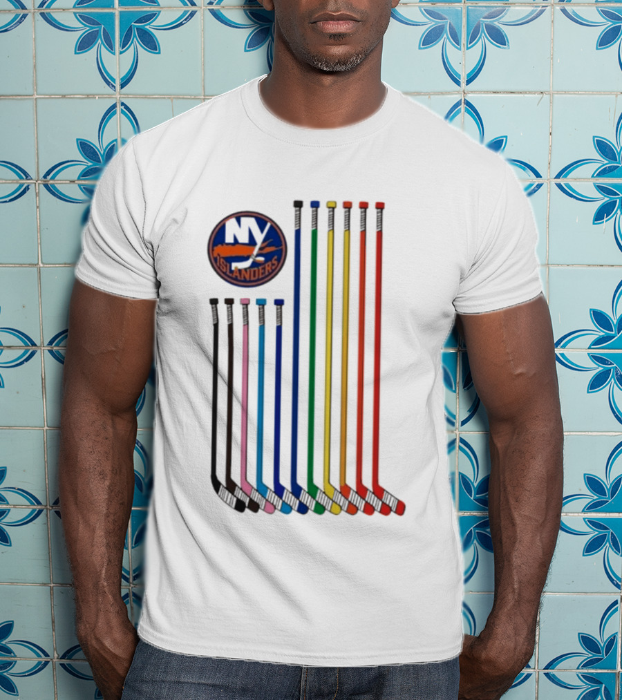 NY Islanders Rainbow Pride Night Hockey Sticks T-Shirt