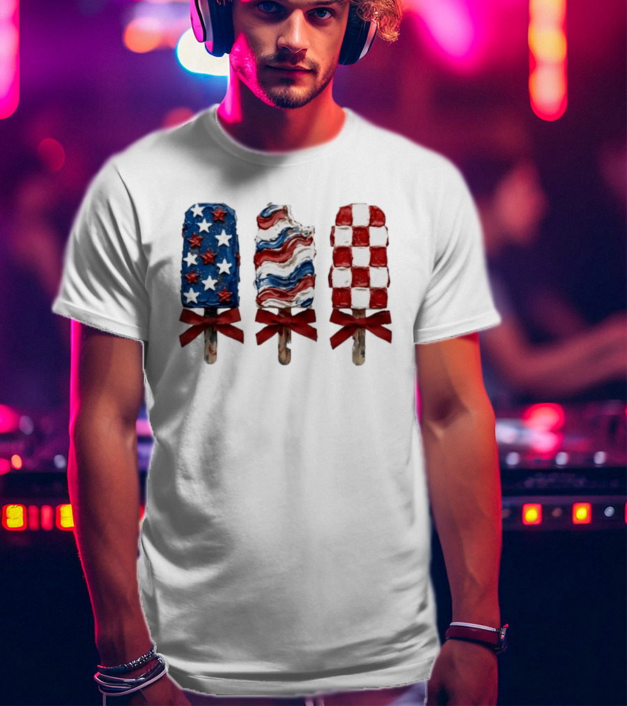 Patriotic Popsicle Stars Stripes Red White Blue T-Shirt