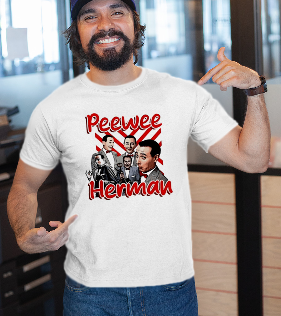 Peewee Herman Iconic Characters Collage Red And Black T-Shirt