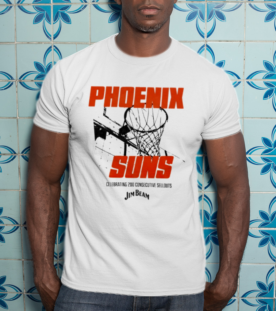 Phoenix Suns Celebrating 200 Consecutive Sellouts Jim Beam Basketball Hoop T-Shirt