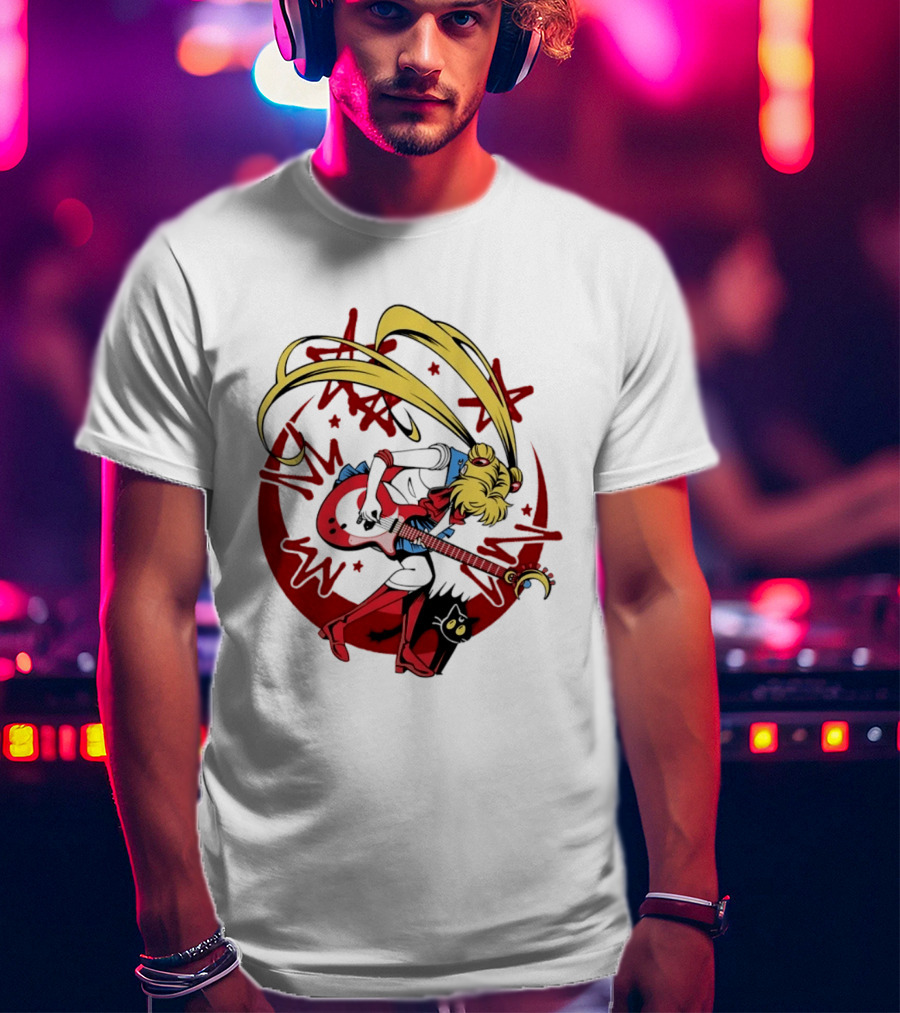 Sailor Moon Scott Pilgrim Crossover Rock And Roll Moonlight Guitar T-Shirt