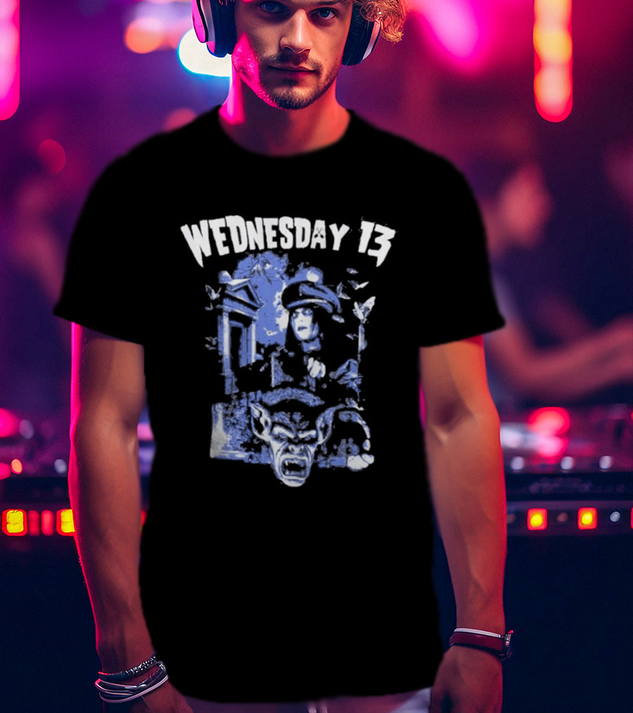 Wednesday 13 Horror Cemetery Blue Monster Scene T-Shirt