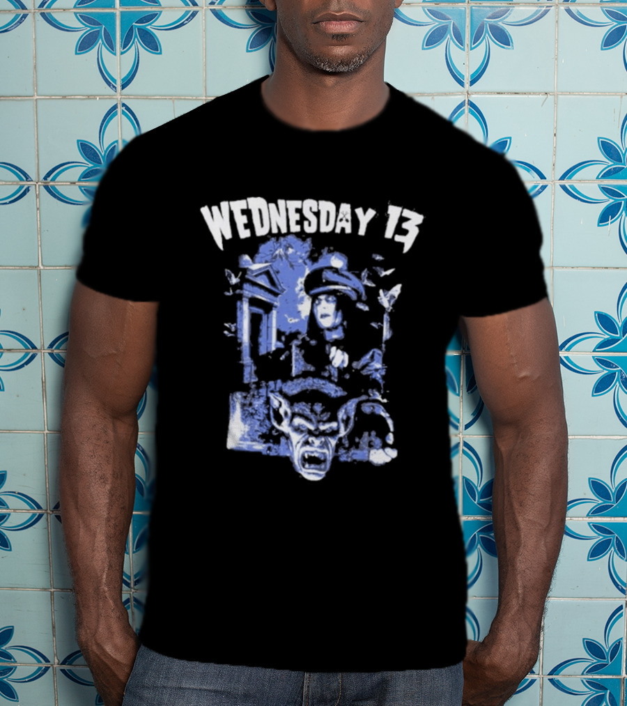 Wednesday 13 Horror Cemetery Blue Monster Scene T-Shirt