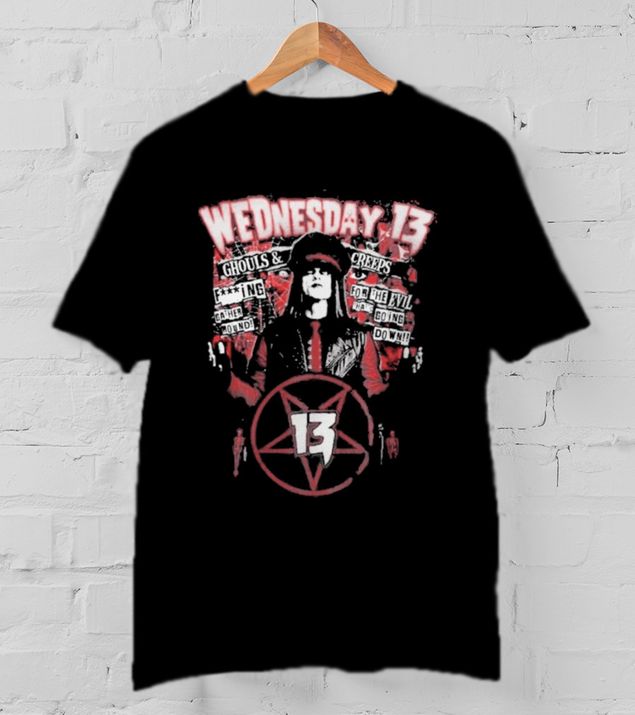 Wednesday 13 Ghouls Creeps Blood Spattered Pentagram 13 T-Shirt