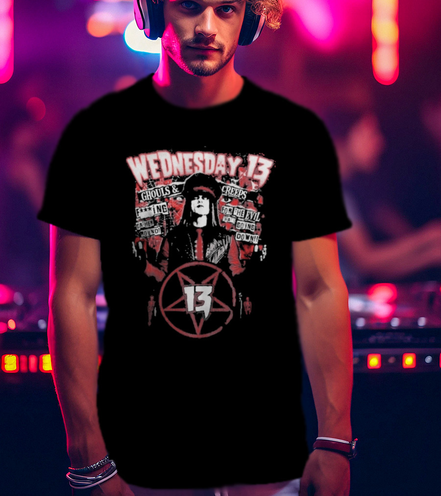 Wednesday 13 Ghouls Creeps Blood Spattered Pentagram 13 T-Shirt