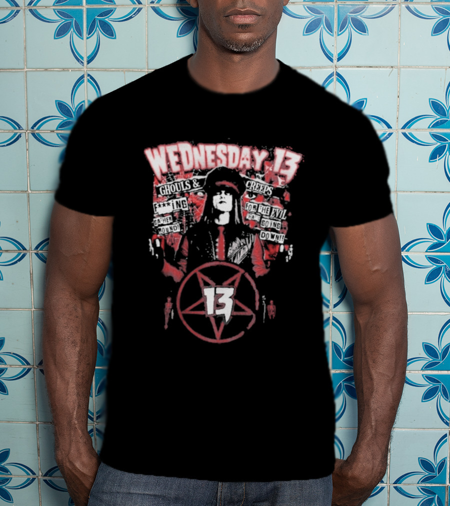 Wednesday 13 Ghouls Creeps Blood Spattered Pentagram 13 T-Shirt