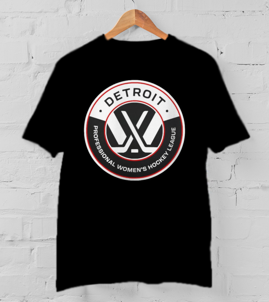 Detroit Professional Women's Hockey League Emblem With Crossed Sticks T-Shirt