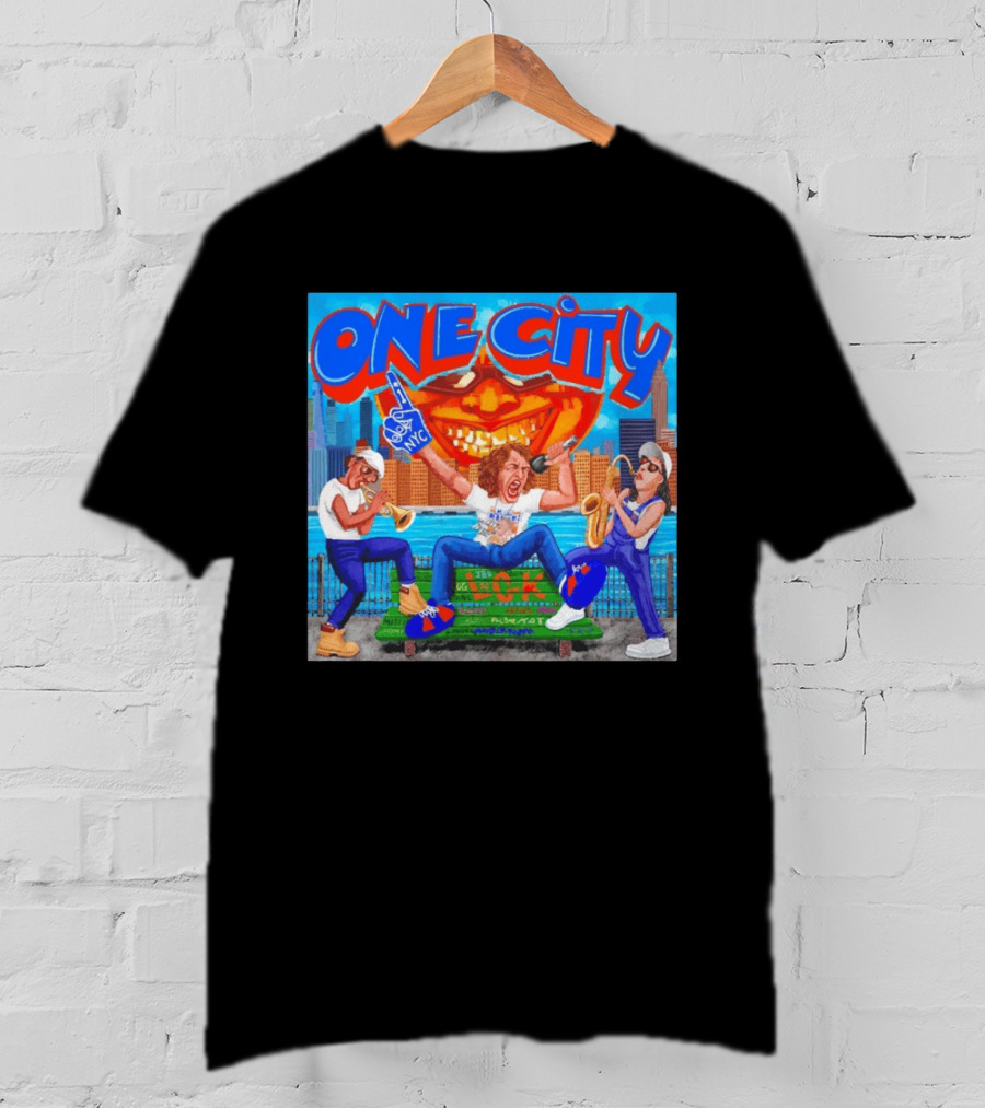 ONE CITY NYC DugLust Jazz Trio Band Performing In New York City With Skyscrapers And Music Players T-Shirt