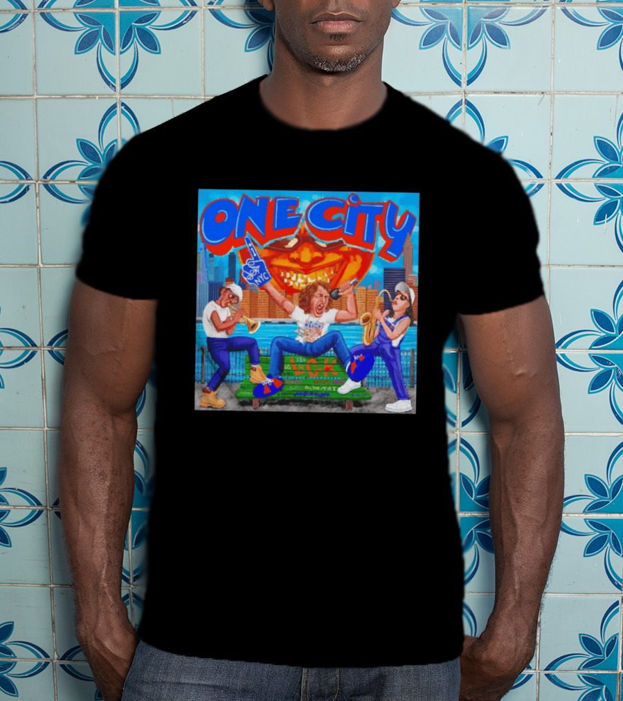 ONE CITY NYC DugLust Jazz Trio Band Performing In New York City With Skyscrapers And Music Players T-Shirt