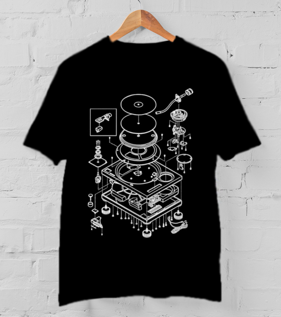 Vintage Record Player Exploded Schematic Blueprint T-Shirt