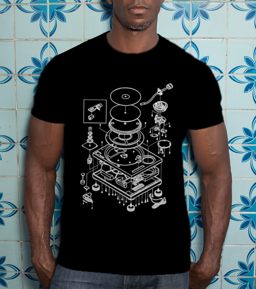 Vintage Record Player Exploded Schematic Blueprint T-Shirt