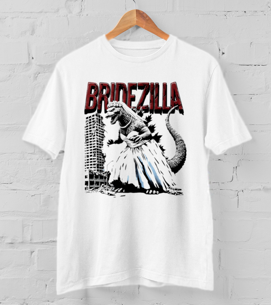 Bridezilla Godzilla Wedding City Monster Scene T-Shirt