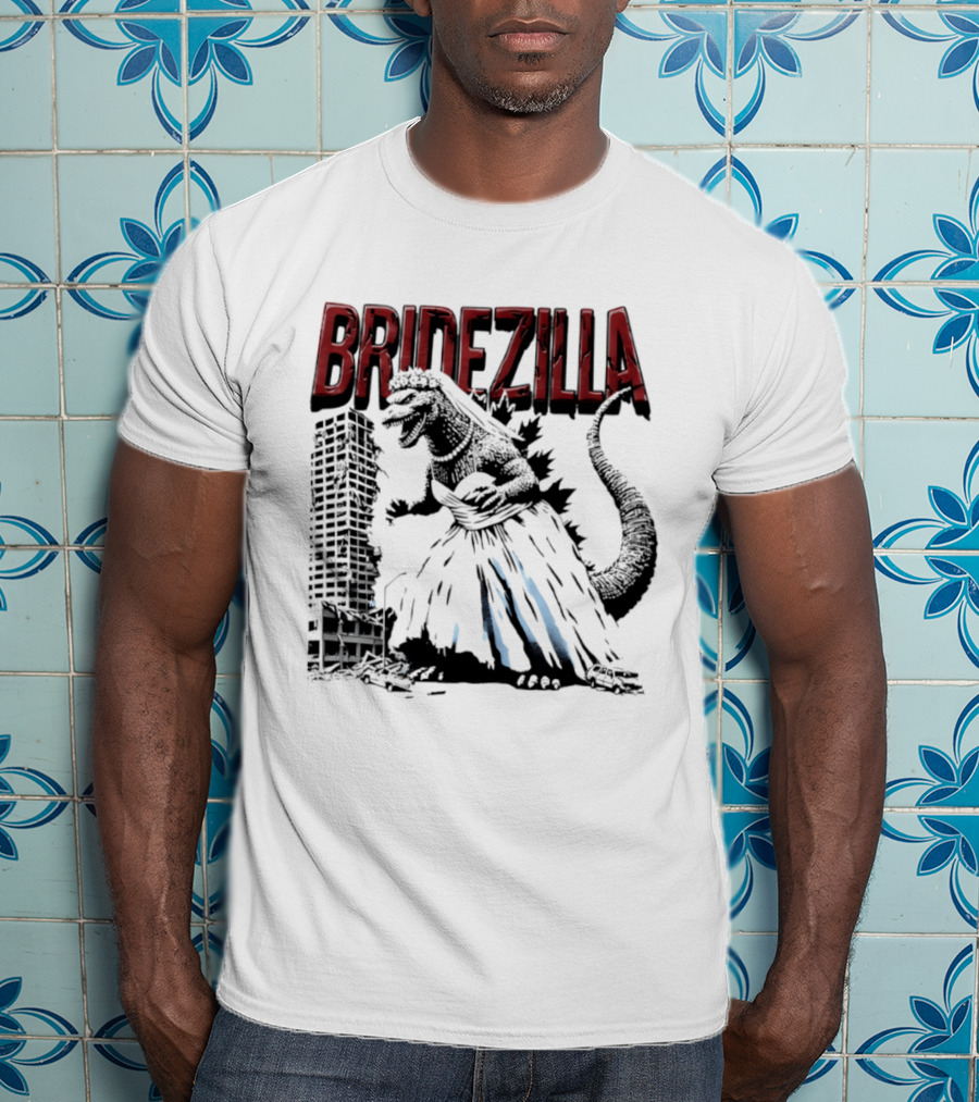 Bridezilla Godzilla Wedding City Monster Scene T-Shirt