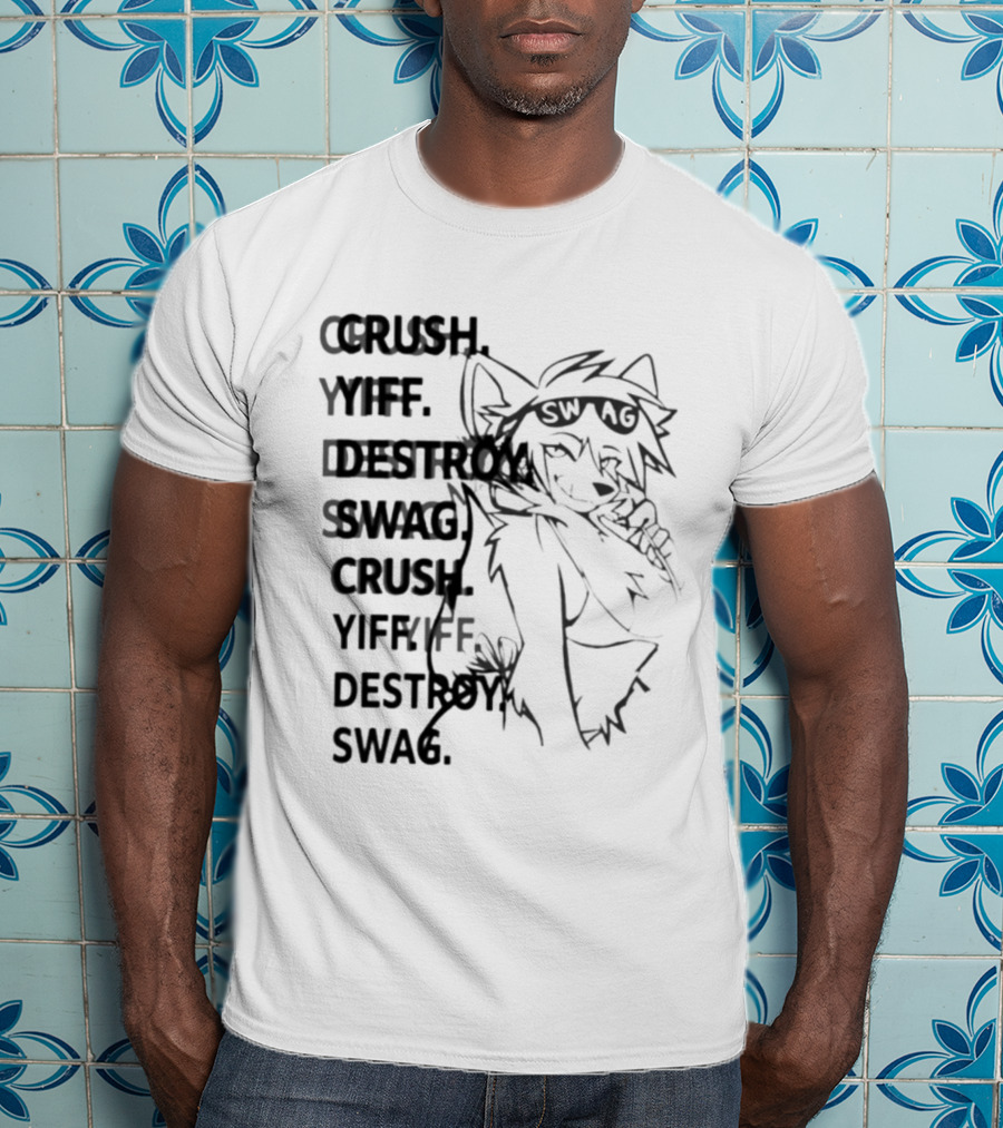 Crush Yiff Destroy Swag Fox Character Sunglasses T-Shirt