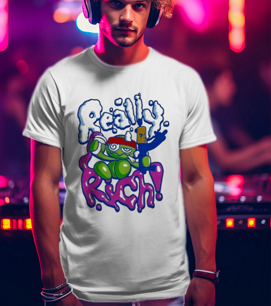 Really Rich Frog With Red Headband And Bottle T-Shirt