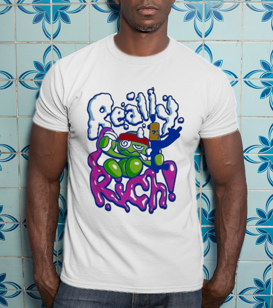 Really Rich Frog With Red Headband And Bottle T-Shirt