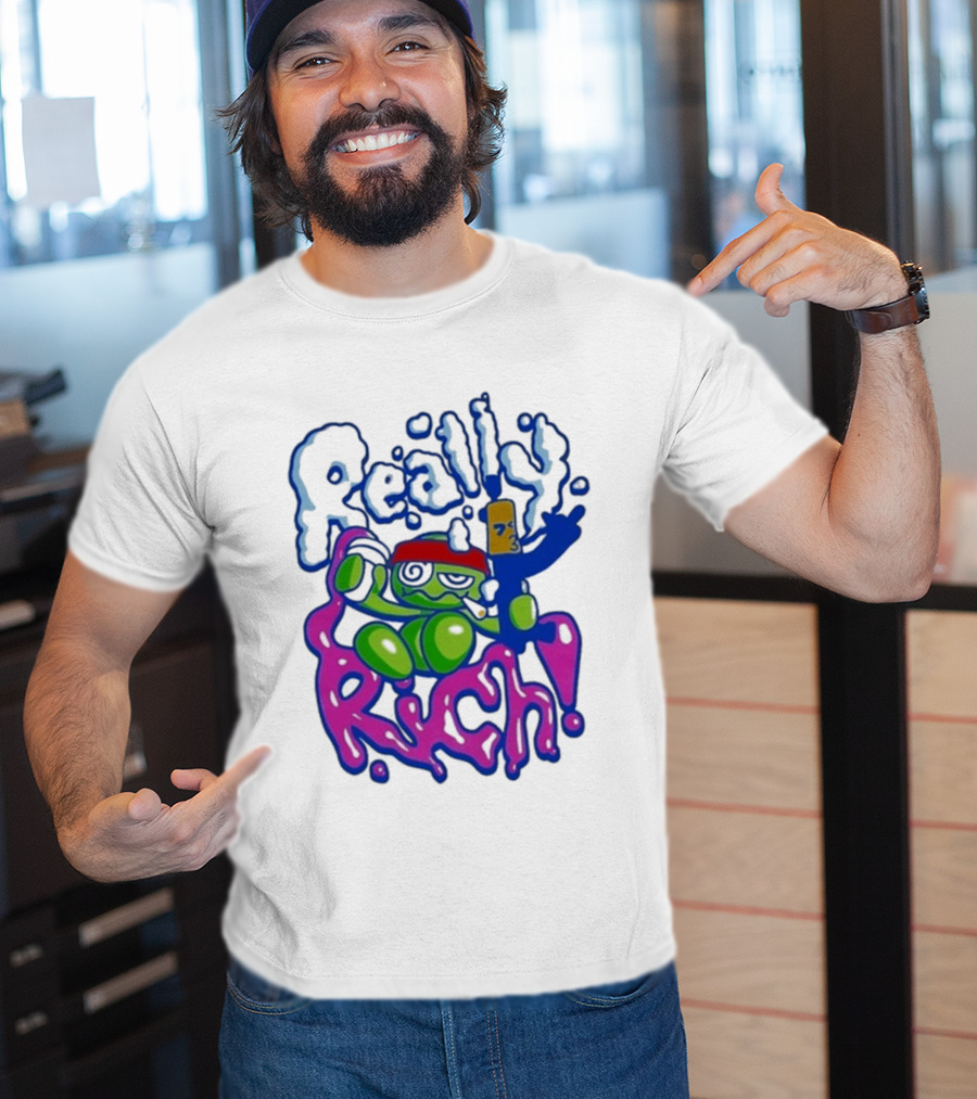 Really Rich Frog With Red Headband And Bottle T-Shirt