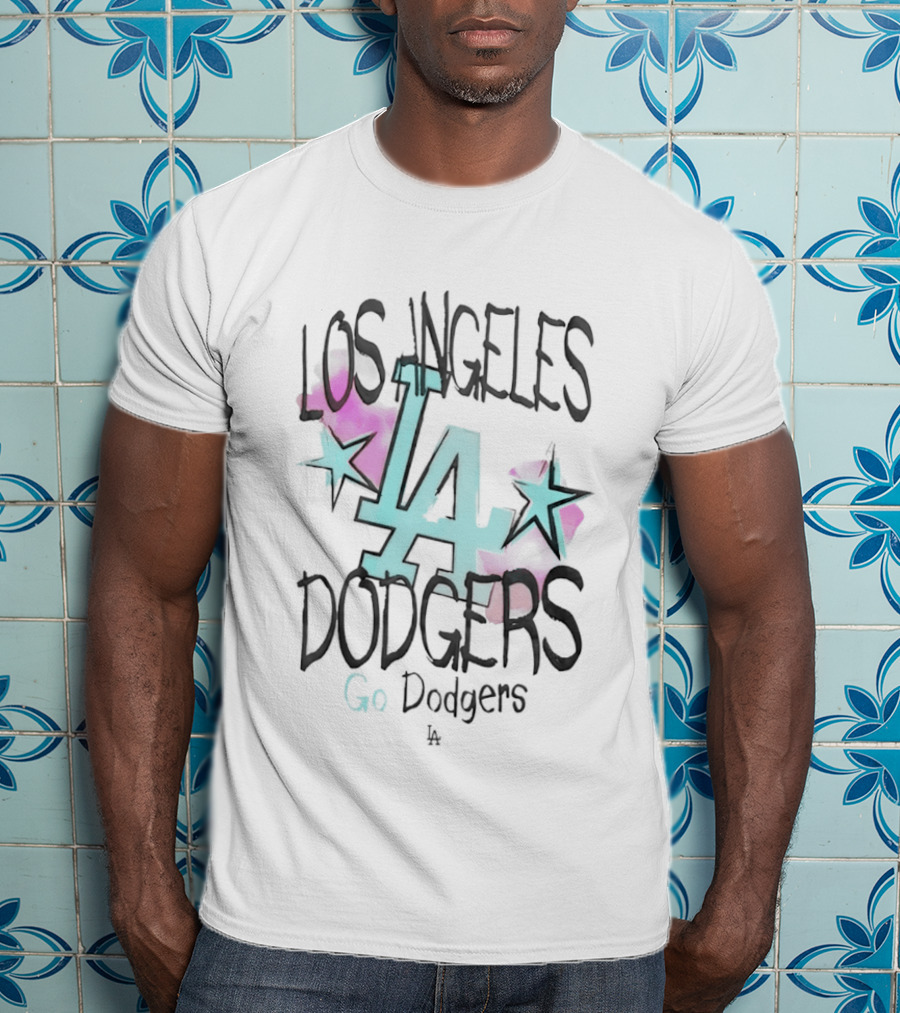 Los Angeles Dodgers LA Go Dodgers Watercolor Stars T-Shirt