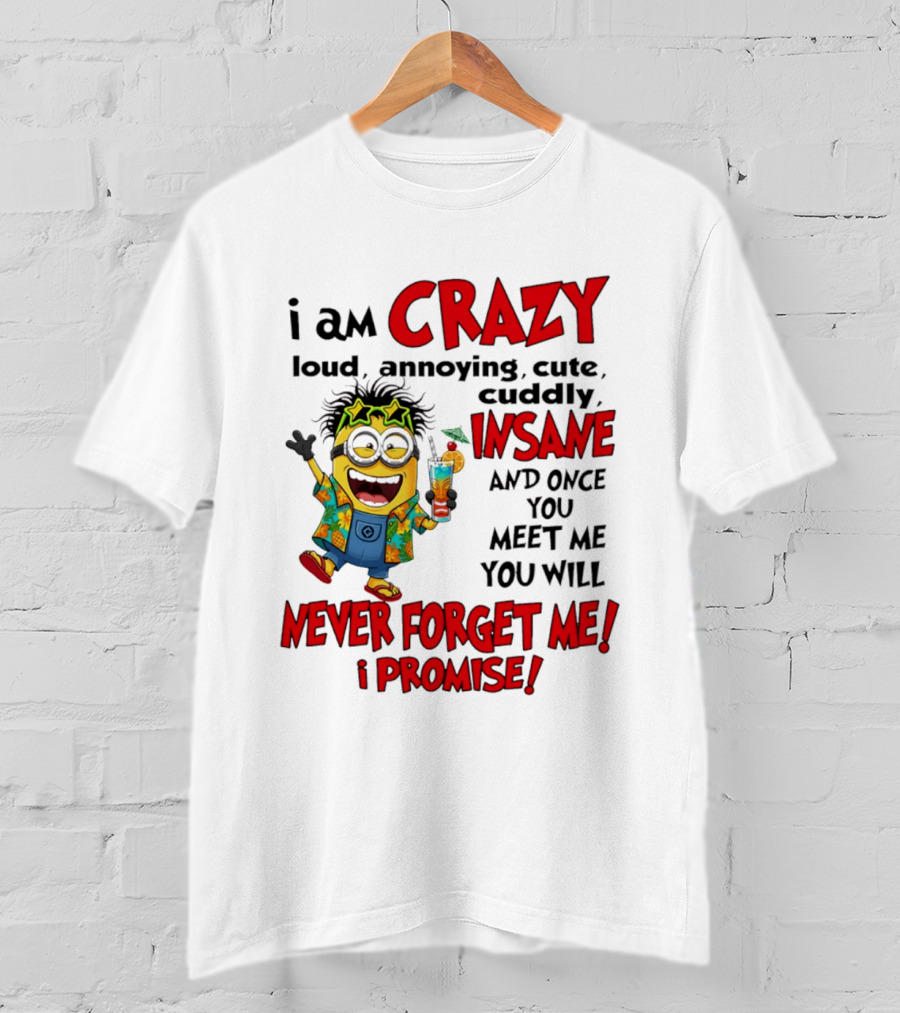 I Am Crazy Loud Annoying Cute Cuddly Insane Once You Meet Me Never Forget Promise T-Shirt