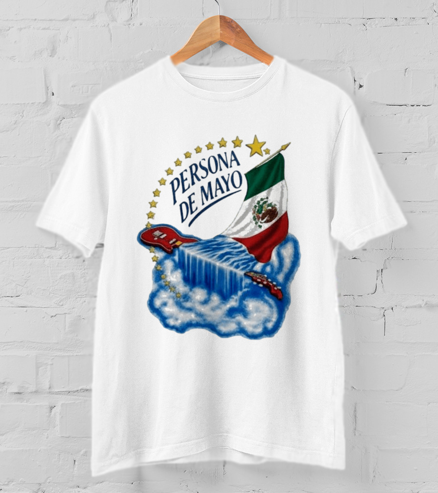 Persona De Mayo Mexican Flag Guitar Waterfall Stars T-Shirt