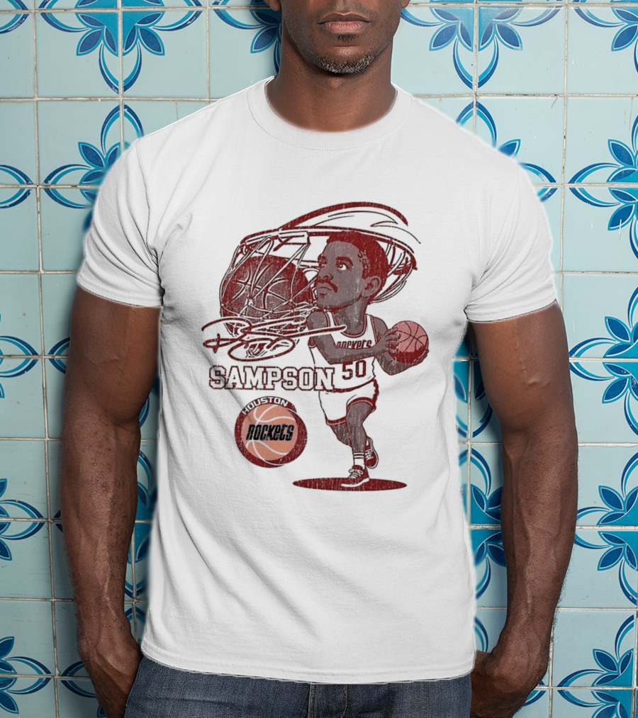 Ralph Sampson Houston Rockets NBA Caricature Basketball Player T-Shirt