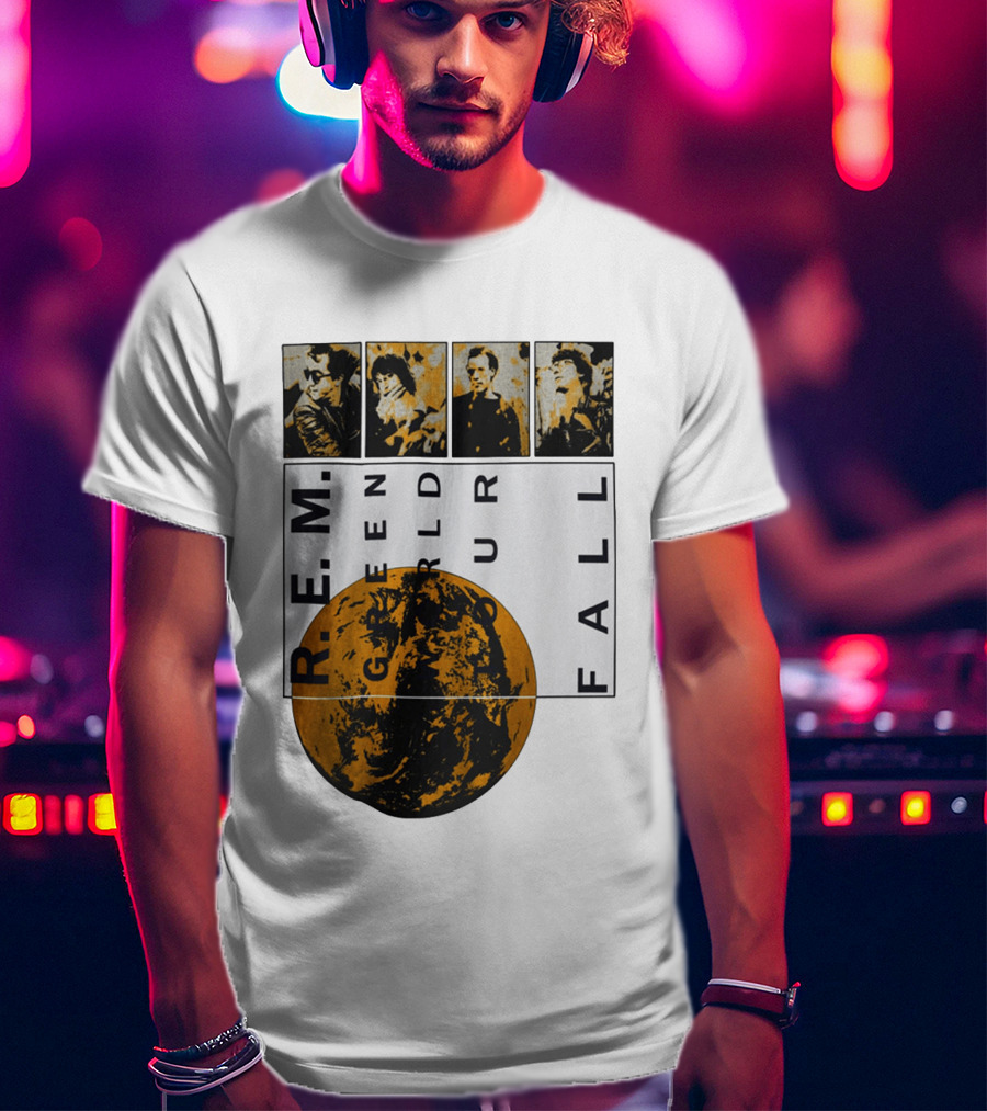 R.E.M. 1989 Green World Tour Fall Vintage Planet Band Photography T-Shirt