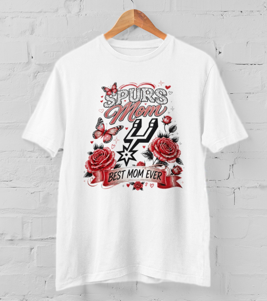 San Antonio Spurs Mom Best Mom Ever Mother's Day Flowers And Butterfly T-Shirt