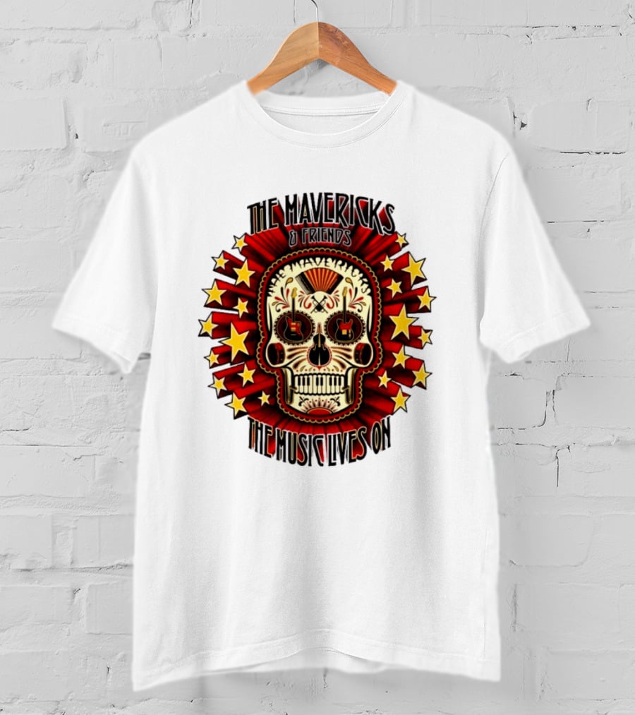 The Mavericks The Music Lives On 2026 Tour Dates Sugar Skull Stars Guitar T-Shirt