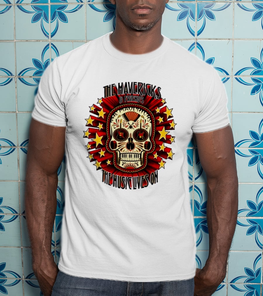 The Mavericks The Music Lives On 2026 Tour Dates Sugar Skull Stars Guitar T-Shirt