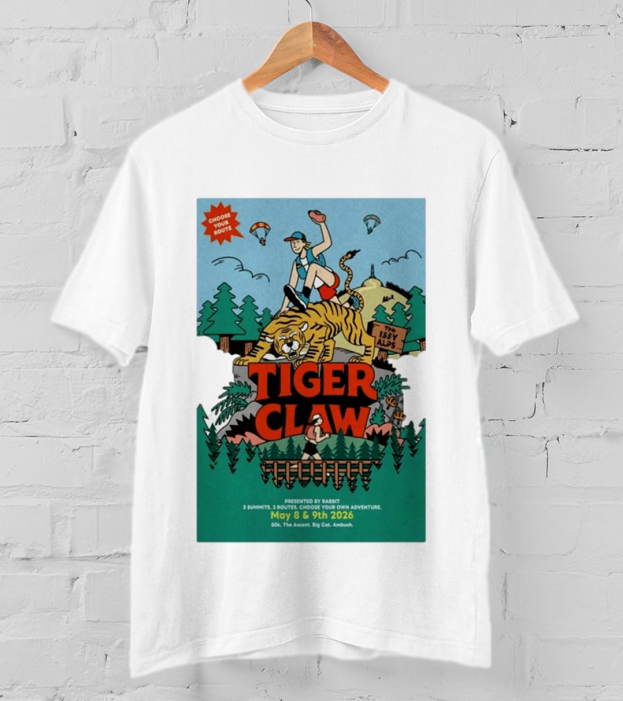 Choose Your Route Tiger Claw May 8 9 2026 3 Summits Adventure 50k The Ascent Big Cat Ambush T-Shirt
