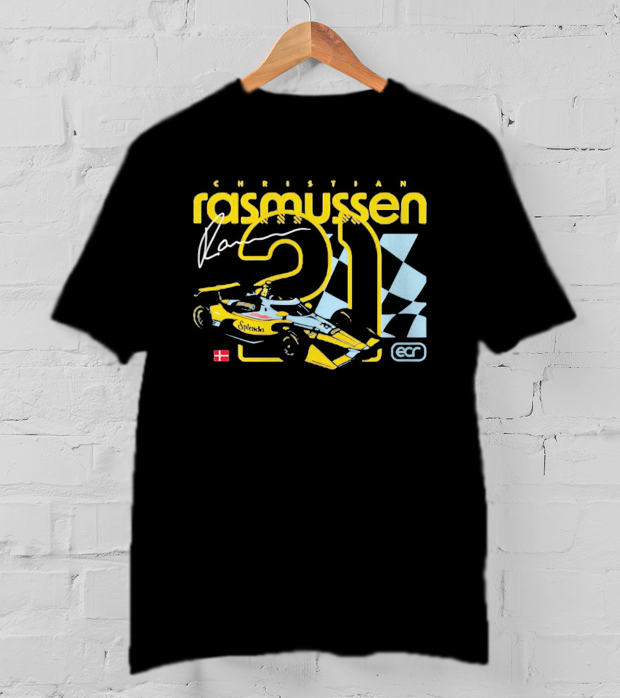 Christian Rasmussen ECR Number 21 Racing Splendor Denmark Flag Checkerboard T-Shirt