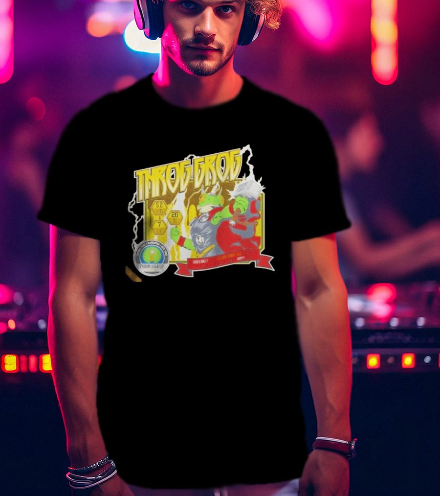 Throg Grog Puddle Gulp Superhero Frog Lightning Hammer Comic T-Shirt