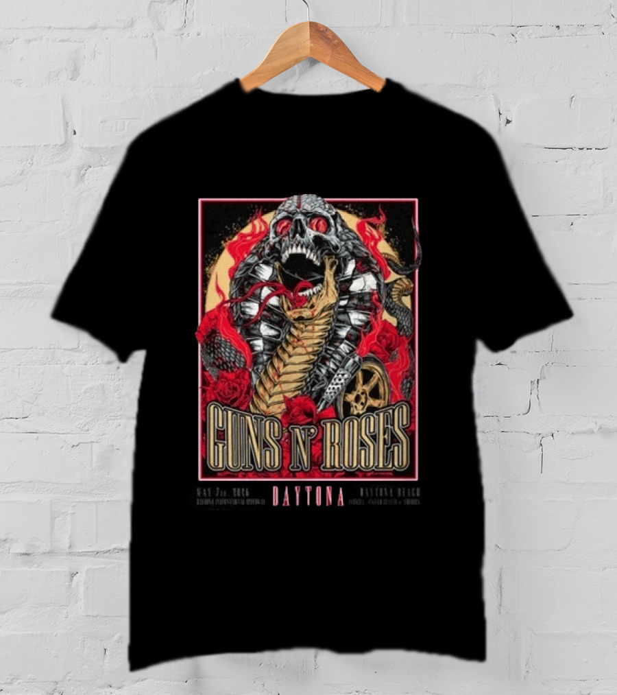Guns N' Roses May 7 2026 Welcome To Rockville Daytona Beach Festival Skeleton Snake Roses T-Shirt