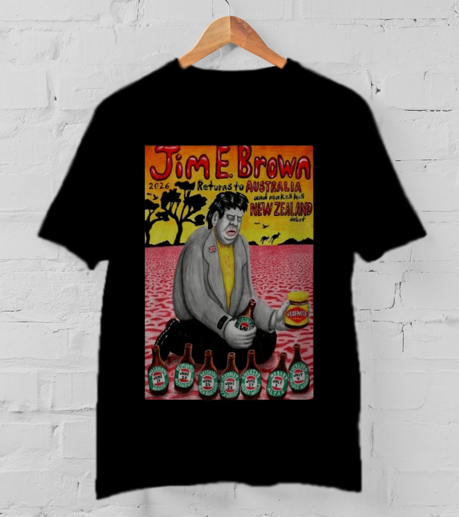Jim E. Brown 2026 Returns To Australia New Zealand Debut Vegemite T-Shirt