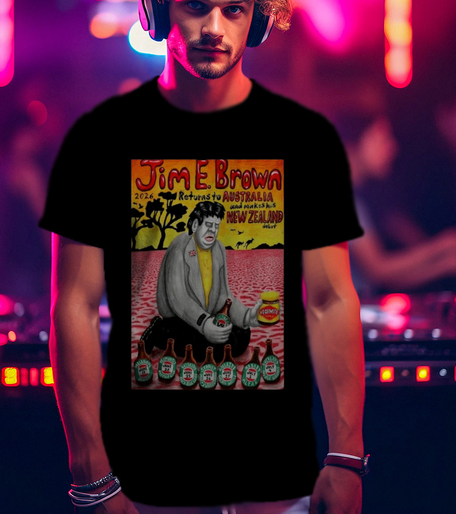 Jim E. Brown 2026 Returns To Australia New Zealand Debut Vegemite T-Shirt