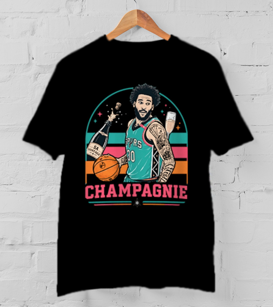 Champagnie Spurs Basketball Number 30 With Champagne Celebration T-Shirt