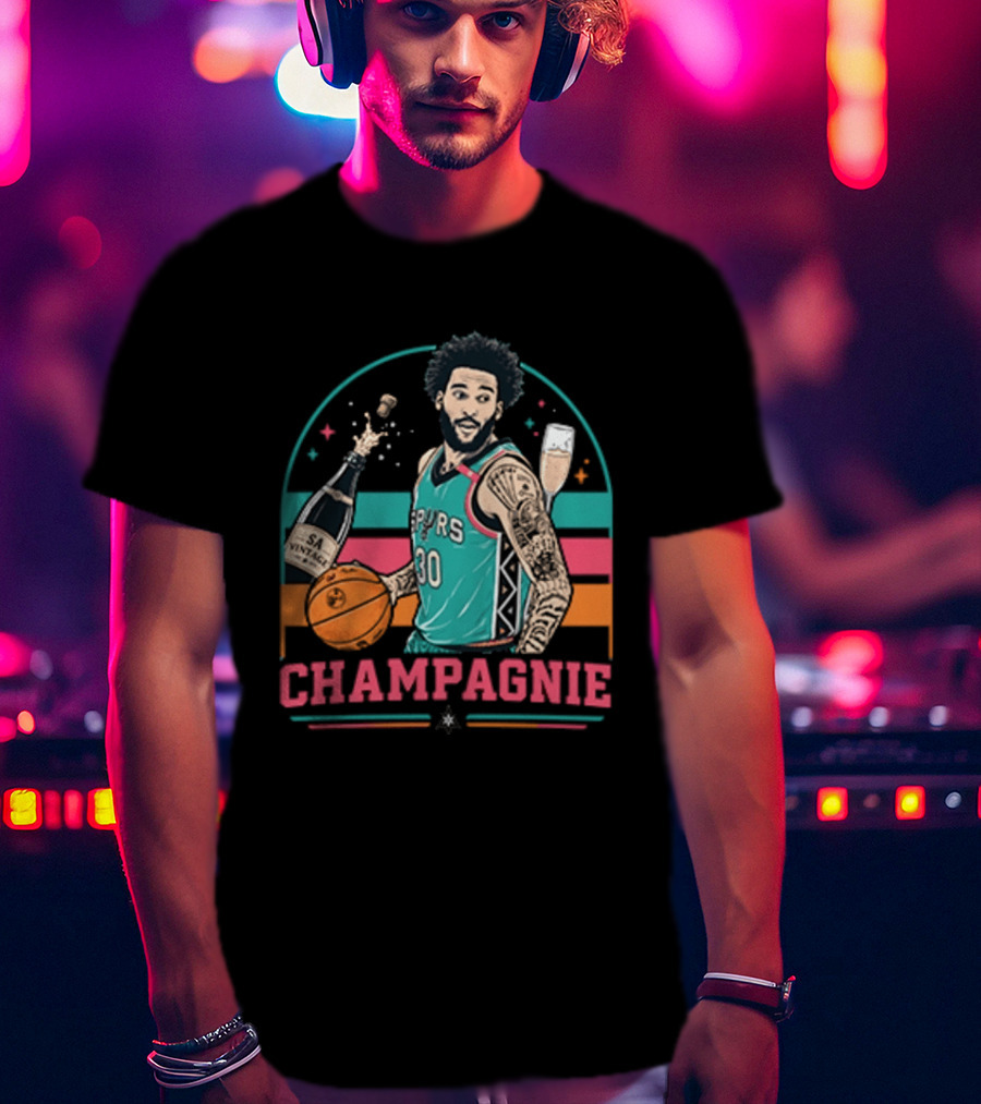 Champagnie Spurs Basketball Number 30 With Champagne Celebration T-Shirt