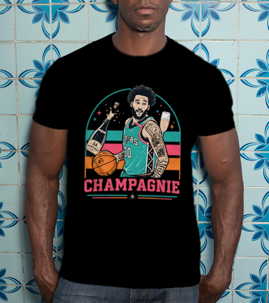 Champagnie Spurs Basketball Number 30 With Champagne Celebration T-Shirt