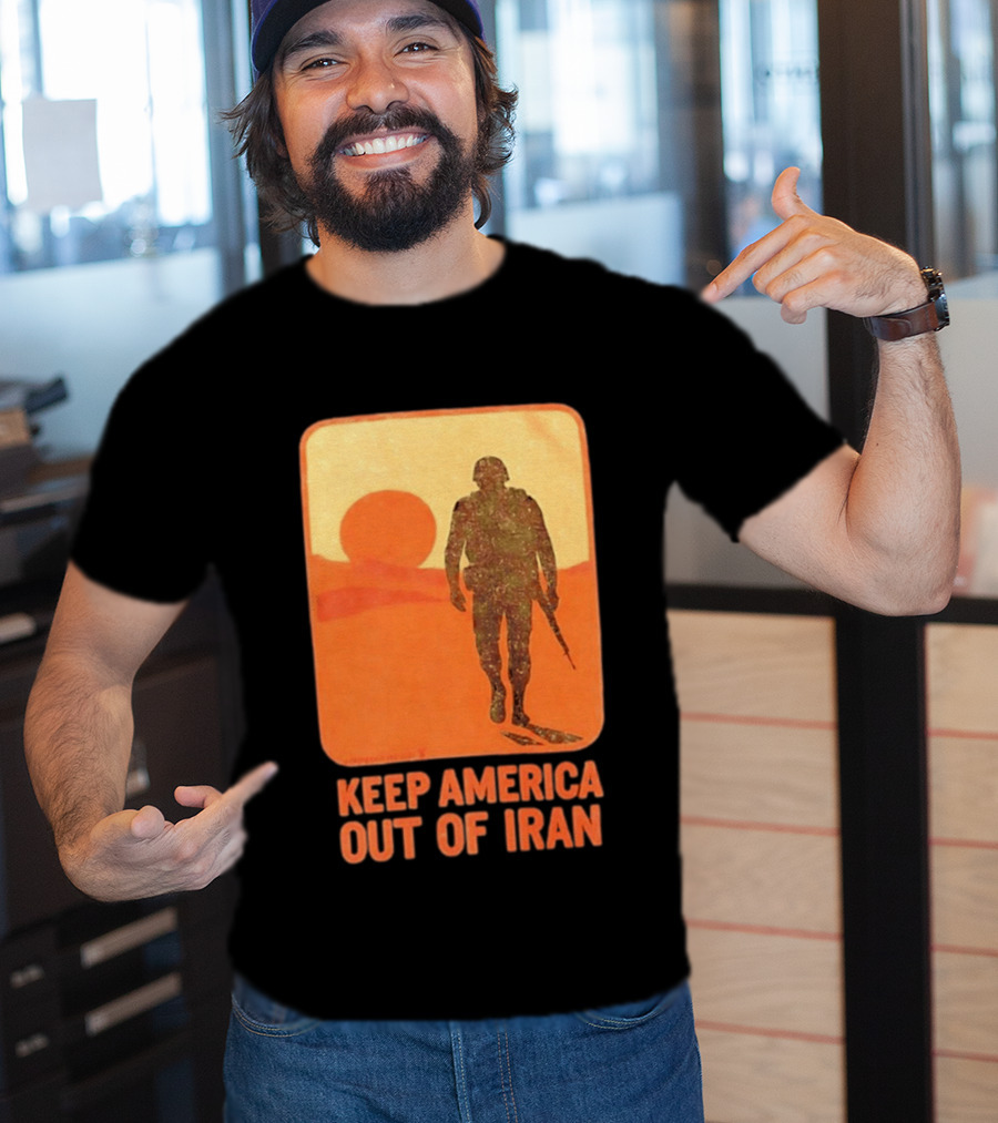 Keep America Out Of Iran Soldier Silhouette Desert Sunset Scene T-Shirt