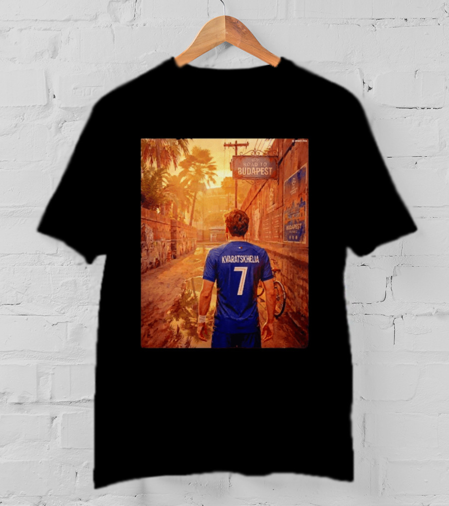 Khvicha Kvaratskhelia #7 Road To Budapest Georgian Footballer Journey T-Shirt