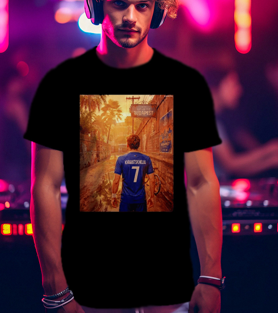 Khvicha Kvaratskhelia #7 Road To Budapest Georgian Footballer Journey T-Shirt