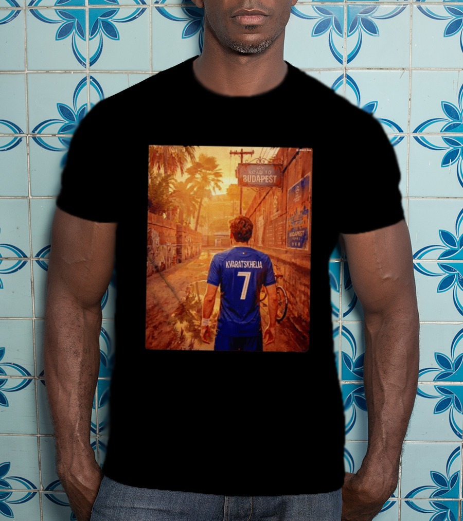 Khvicha Kvaratskhelia #7 Road To Budapest Georgian Footballer Journey T-Shirt