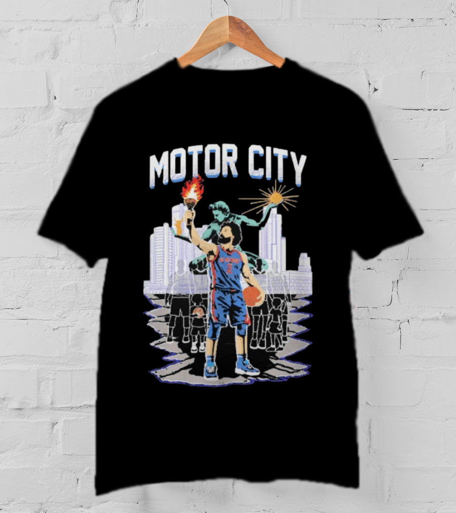 Motor City Detroit Pistons Cade Cunningham Torch Skyline T-Shirt
