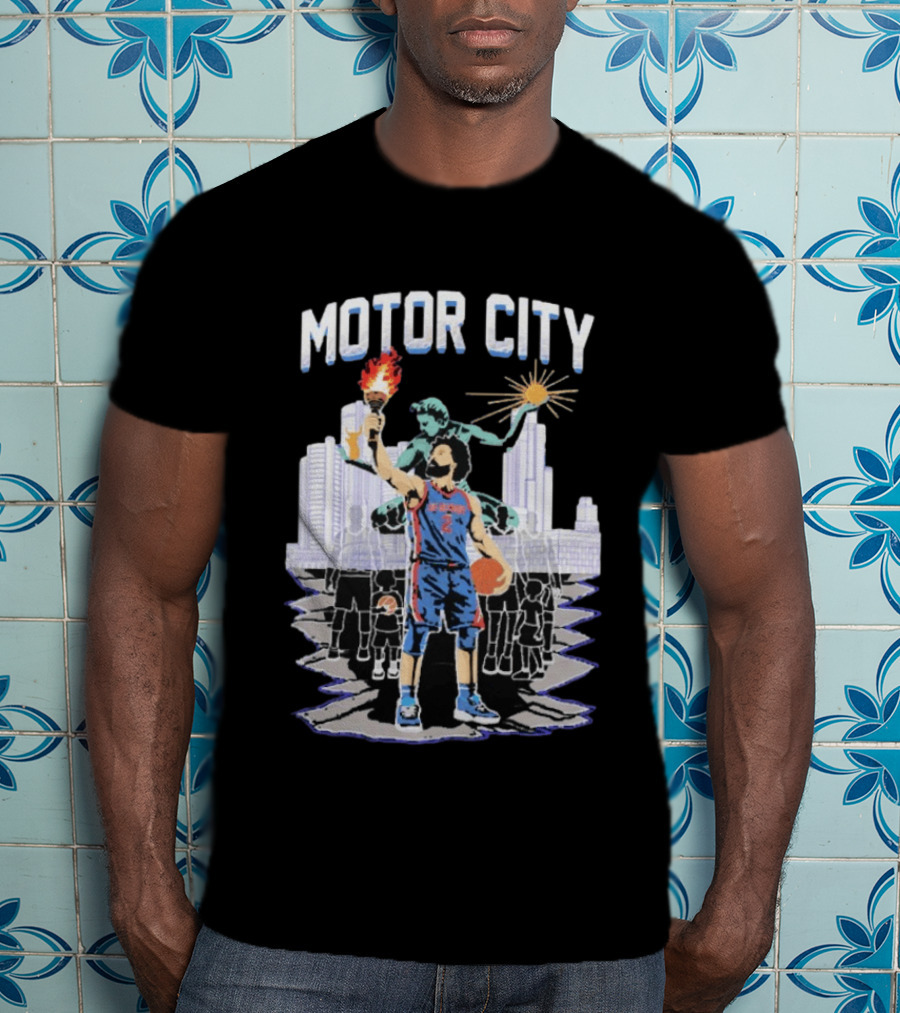 Motor City Detroit Pistons Cade Cunningham Torch Skyline T-Shirt
