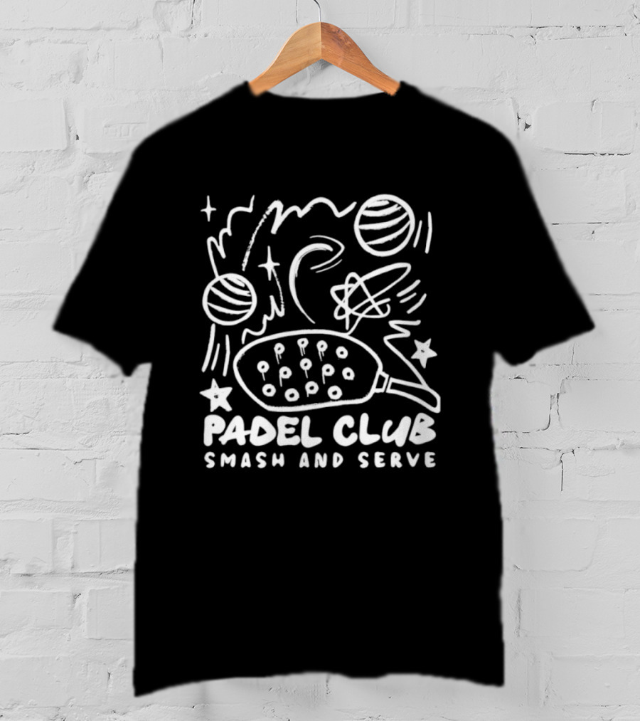 Padel Club Smash And Serve Doodle Tennis Ball Racket Stars T-Shirt